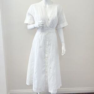 Equipment Nauman White Cotton Linen Kimono Style Maxi Wrap Dress Front Buttons